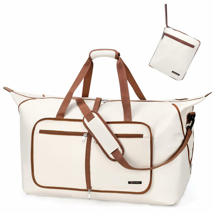 Travel Duffel Bag Women 80L Lightweight Water Resistant Foldable Beige by Deal US