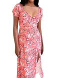 SPRIME Women's Summer Casual V Neck Puff Sleeve Green Flower Midi Dress Size L by Deal US