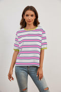 MISSACTIVER Short Sleeve Contrast Striped Tee Shirt Pink Large Size L by Deal US