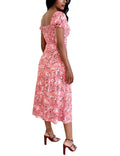SPRIME Women's Summer Casual V Neck Puff Sleeve Green Flower Midi Dress Size L by Deal US