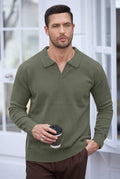 Herberton Men's Polo Sweater Pullover V Neck Long Sleeve Grey Size L by Deal US