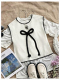 Verdusa Women’s Sleeveless Sweater Vest Bow Knit Tank Top White S by Deal US