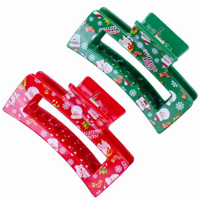 2PCS Christmas Santa Hair Claw Clips for Women Red & Green Hair Accessories by Deal US