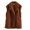 Amazhiyu Womens Faux Fur Waistcoat Vest with Pockets Sleeveless Brown Size XL by Deal US