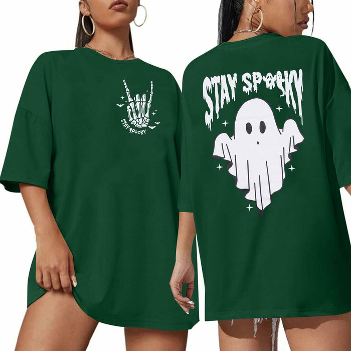 Halloween Oversize T-Shirt Women Spooky Graphic Ghost Tee Green Size XL by Deal US