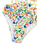 Fruit Print Ring Linked One Piece Swimsuit Cut Out Monokini Multicolor Size S by Deal US