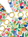 Fruit Print Ring Linked One Piece Swimsuit Cut Out Monokini Multicolor Size S by Deal US