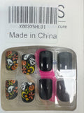 24 Pcs Black Short Square Press On Nails Skull Flower Halloween Full Cover by Deal US