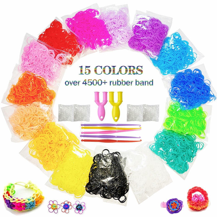 MEGANEOPRE Loom Bracelet Bands Kit 4500+ Pcs 15 Colors Clips Hooks Loom by Deal US