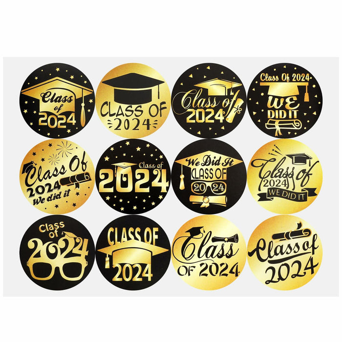 Tongcloud Graduation Stickers 360pcs Black Gold 3.8cm Round Labels Class 2024 by Deal US