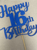 Sleyberoy Happy 16th Birthday Cake Topper Glitter Deep Blue 1 PCS by Deal US