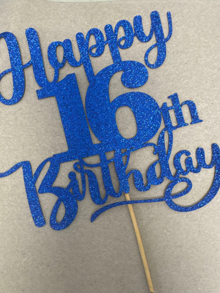 Sleyberoy Happy 16th Birthday Cake Topper Glitter Deep Blue 1 PCS by Deal US