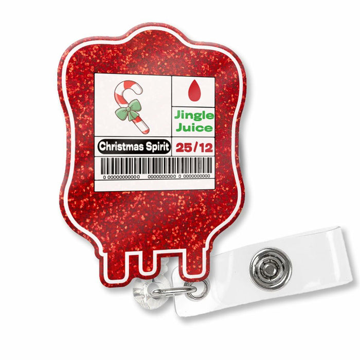 XQLZY Jingle Juice Red Retractable Badge Reel with Shark Clip Glitter by Deal US