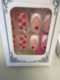 Valentine's Day Press On Nails Medium Square Red Lips Pink Heart French Tip by Deal US