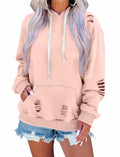 Women Hooded Distressed Sweatshirt Drawstring Kangaroo Pocket Greyblue Size M by Deal US