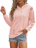 Women Hooded Distressed Sweatshirt Drawstring Kangaroo Pocket Greyblue Size M by Deal US
