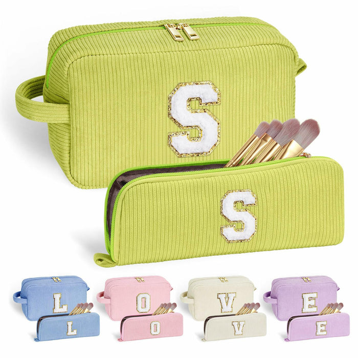 YOOLIFE Personalized Makeup Bag Monogram Cosmetic Bag Green Letter M by Deal US
