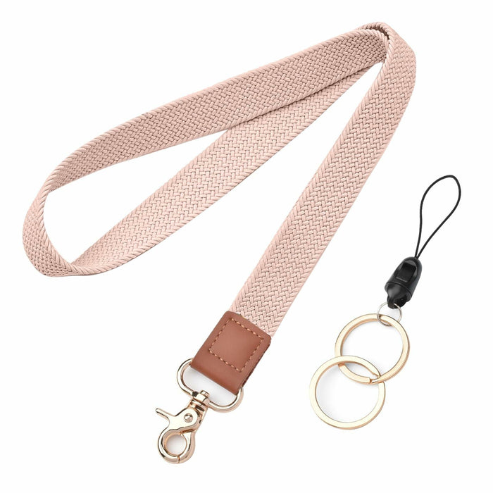 Knagsfa Stretchy Braided Lanyard w/ Dual Keyrings for ID Badge Keys Pink by Deal US