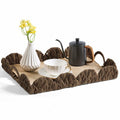 Rectangle Serving Tray with Handles Brown Food Fruit Coffee Table Ottoman Tray by Deal US