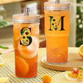Personalized Initial Glass Cup 24oz Tumbler with Lid Straw J Flowers by Deal US