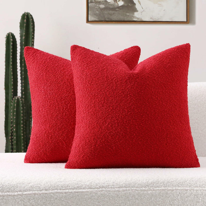 FUTEI Red Decorative Throw Pillow Covers 22x22 Inch Pack of 2 Soft Boucle by Deal US