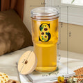 Personalized Initial Glass Cup 24oz Tumbler with Lid Straw J Flowers by Deal US