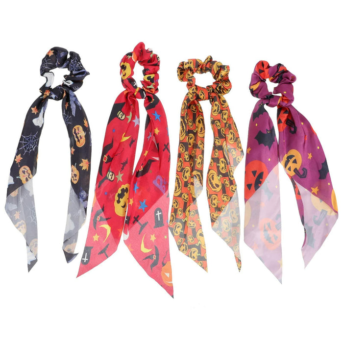 4pcs Halloween Pumpkin Satin Hair Scrunchies Elastics Orange for Girls by Deal US