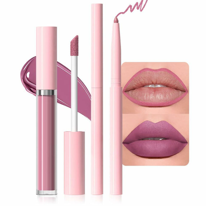 BestBy08/27 evpct Lip Liner Pencil & Lip Gloss Set Waterproof Matte Pink 09# by Deal US