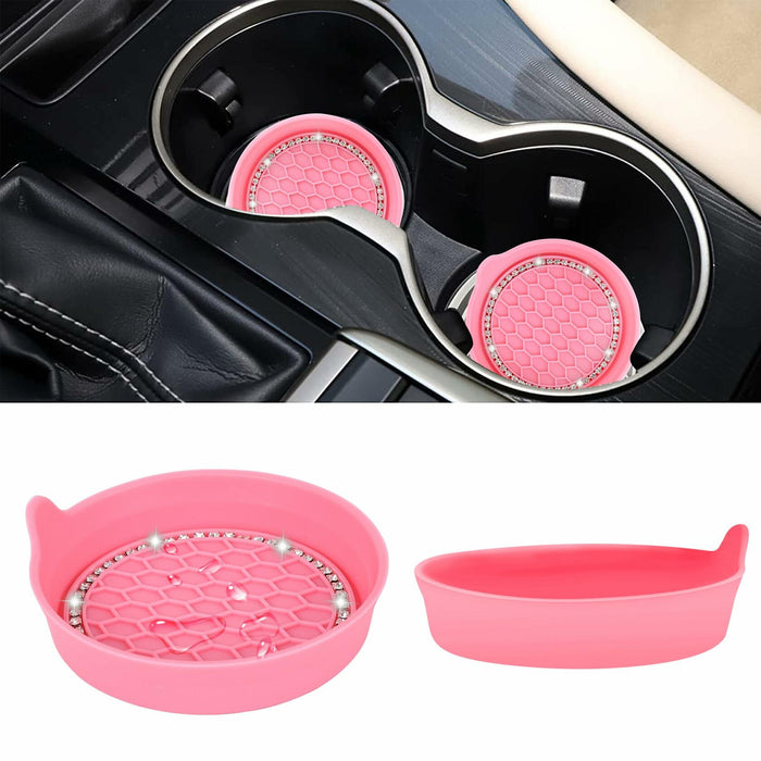 Toiyason Car Cup Coaster Universal Spill Holder Bling Rhinestone Pink 2 Pack by Deal US