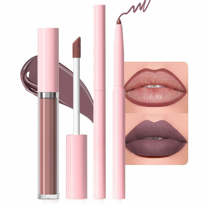 BestBy08/27 evpct Lip Liner Pencil & Lip Gloss Set Dark Red 02# by Deal US