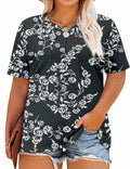Kistore Women's Tunic Top Plus Size Crew Neck Short Sleeve Black Floral Size 2XL by Deal US