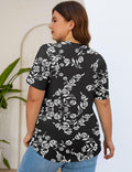 Kistore Women's Tunic Top Plus Size Crew Neck Short Sleeve Black Floral Size 2XL by Deal US