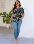 Kistore Women's Tunic Top Plus Size Crew Neck Short Sleeve Black Floral Size 2XL by Deal US