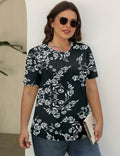 Kistore Women's Tunic Top Plus Size Crew Neck Short Sleeve Black Floral Size 2XL by Deal US