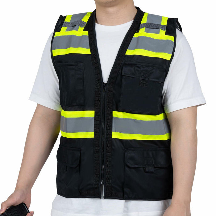 FONIRRA ANSI Class 2 Safety Vest Work Vest with Pockets Zipper Black Size 3XL by Deal US