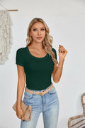 Haochic Womens Square Neck Slim Fit Ribbed T-Shirt Dark Green Size S by Deal US
