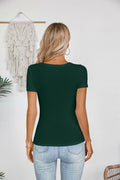 Haochic Womens Square Neck Slim Fit Ribbed T-Shirt Dark Green Size S by Deal US