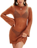 Blooming Jelly Crochet Bikini Coverup Hollow Out Net Long Sleeve Caramel Size S by Deal US
