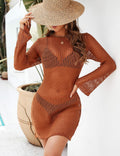 Blooming Jelly Crochet Bikini Coverup Hollow Out Net Long Sleeve Caramel Size S by Deal US