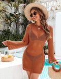 Blooming Jelly Crochet Bikini Coverup Hollow Out Net Long Sleeve Caramel Size S by Deal US