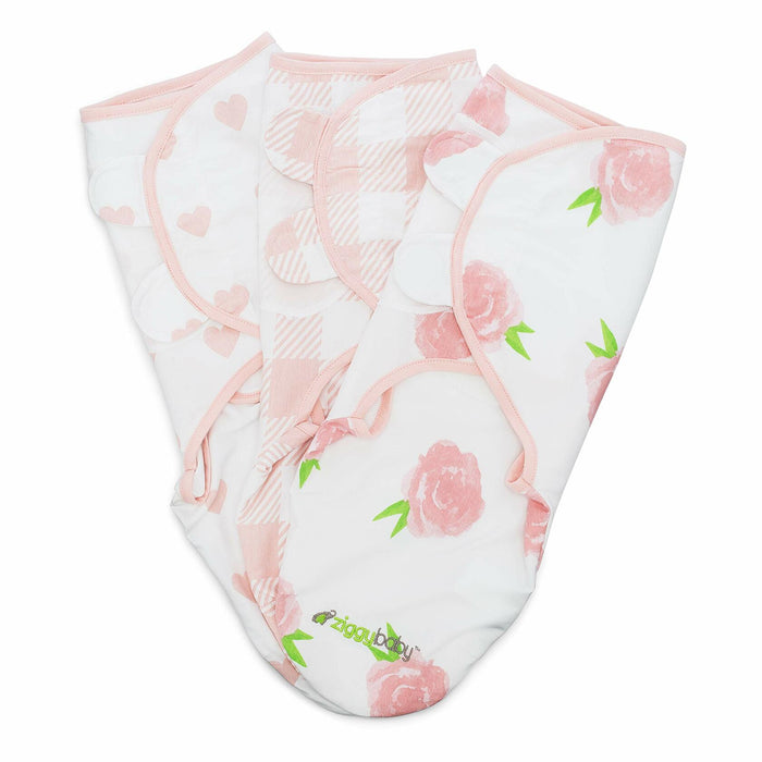 Ziggy Baby Swaddle Blanket Adjustable Wrap 3Pack Pink Peony Heart Plaid Size S/M by Deal US