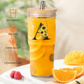 Personalized Initial Glass Cup 24oz Tumbler with Lid Straw Sunflower S by Deal US