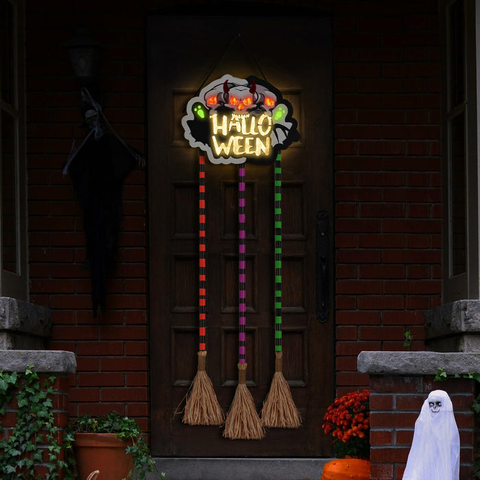 BLCtec Hocus Pocus Halloween Broom Sign 59" with 3 Witch Brooms Timer by Deal US