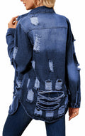 sexycherry Denim Navy Blue Distressed Trucker Jacket for Women Size 3X-Large by Deal US
