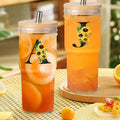Personalized Initial Glass Cup 24oz Tumbler with Lid Straw Sunflower S by Deal US