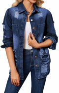 sexycherry Denim Navy Blue Distressed Trucker Jacket for Women Size 3X-Large by Deal US