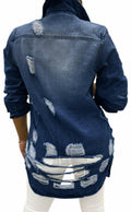 sexycherry Denim Navy Blue Distressed Trucker Jacket for Women Size 3X-Large by Deal US