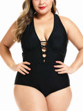 FlatterMe Women's Sexy Plus Size Black One Piece Swimsuit Lace Up Size 3XL by Deal US