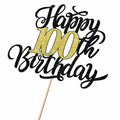 Leetaivie Happy 90th Birthday Cake Topper Black Gold Glitter Party Decor by Deal US