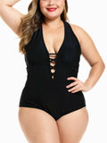 FlatterMe Women's Sexy Plus Size Black One Piece Swimsuit Lace Up Size 3XL by Deal US